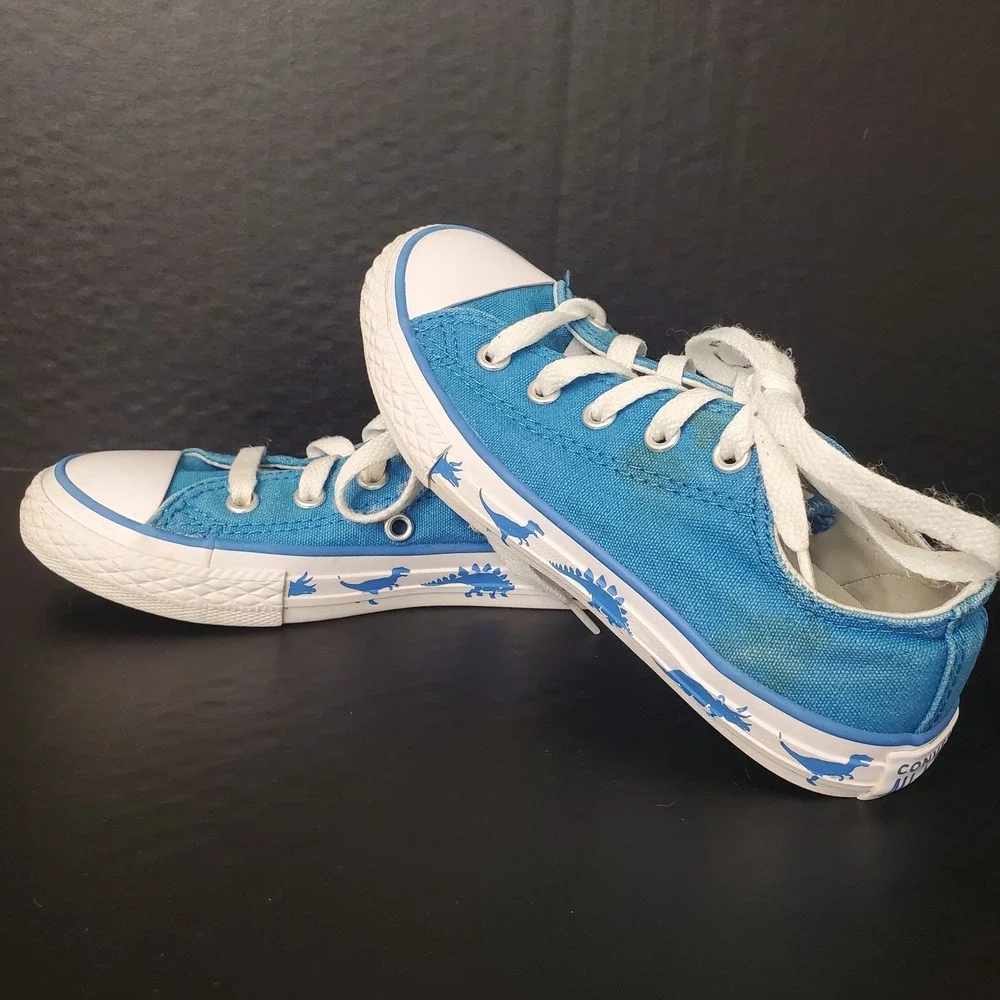 Converse All Star Chuck Taylor Dinoverse Youth 13 Blue Dinosaur Fossil Low Tops*